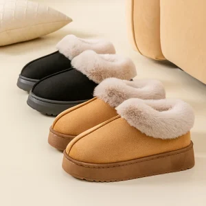 Chaussures d'hiver pour femmes, bottes de neige à la mode, en fausse fourrure moelleuse, pantoufles souples, pour l'extérieur et l'intérieur, confortables et chaudes pour la maison