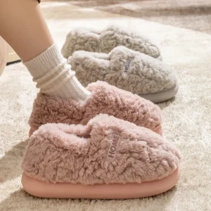 Pantoufles en coton pour hommes et femmes, chaussures chaudes en peluche non ald, talon de sac, extérieur, maison, nouveau style, hiver