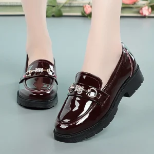 Mary Jane – chaussures à plateforme pour femmes, tête ronde, nouvelle chaîne en métal, mocassins décontractés en cuir verni souple, taille de bureau 35-41, printemps