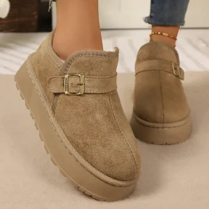 Bottines de neige à plateforme en Faux daim pour femme, chaussures épaisses en peluche, antidérapantes, semelle épaisse, rembourrées en coton, collection automne-hiver 43