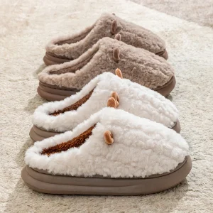 Pantoufles d'hiver pour femmes – Chaussures de maison doublées de polaire en peluche, pantoufles chaudes en coton pour intérieur/extérieur avec semelle antidérapante