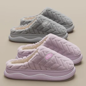 Pantoufles d'hiver en peluche pour femmes et hommes, Style Couple, Design basique, antidérapantes, chaudes et épaisses, en fourrure, chaussures de maison en coton