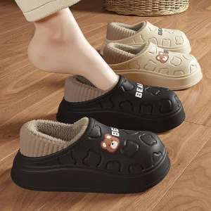 Pantoufles imperméables en coton pour femmes et hommes, chaussures d'hiver en peluche à semelle épaisse et chaude, antidérapantes, pour Couple