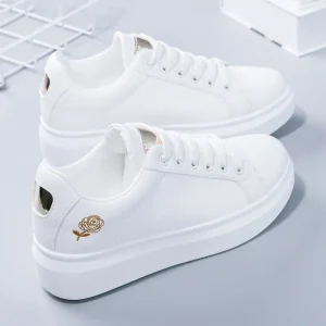 Chaussures De course blanches respirantes à lacets pour femmes, baskets décontractées à fleurs brodées, mode printemps-automne 2023